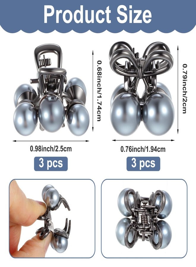 Bremorou 6 Pcs Small Hair Clips For Women, Cute Mini Pearl Claw Clips, Cherry Claw Clip For Half Up Styles, Metal Springs Hair Accessories, Silver Gre Gift For Girls And Women - Image 2